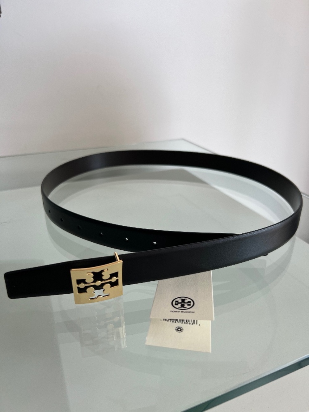 TORY BURCH Square Logo REVERSIBLE Black / Coco Leather Belt